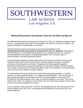 Wildman/Schumacher Scholarship Terms for Fall 2024 and Beyond